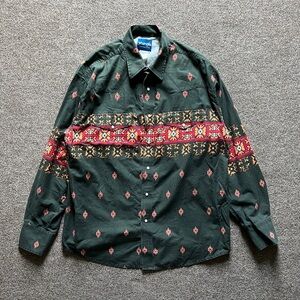 VTG Wrangler Pearl Snap Button Up Shirt Western Rodeo Cowboy BRUSHPOPPER Mens XL